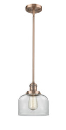 Innovations Lighting Large Bell 1-100 watt 8 inch Antique Copper Mini Pendant Clear glass Hang Straight Swivel 201SACG72