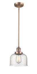 Innovations Lighting Large Bell 1-100 watt 8 inch Antique Copper Mini Pendant Seedy glass Hang Straight Swivel 201SACG74