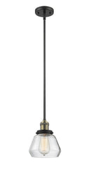 Innovations Lighting Fulton 1-100 watt 7 inch Black Antique Brass Mini Pendant Clear glass Hang Straight Swivel 201SBABG172