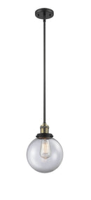 Innovations Lighting Beacon 1-100 watt 8 inch Black Antique Brass Mini Pendant Clear glass Hang Straight Swivel 201SBABG2028