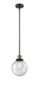 Innovations Lighting Beacon 1-100 watt 8 inch Black Antique Brass Mini Pendant Seedy glass Hang Straight Swivel 201SBABG2048