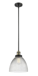 Innovations Lighting Seneca Falls 1-100 watt 10 inch Black Antique Brass Pendant Halophane glass Hang Straight Swivel 201SBABG222