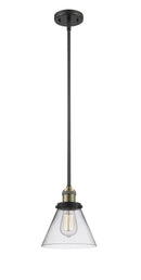 Innovations Lighting Large Cone 1-100 watt 8 inch Black Antique Brass Mini Pendant Clear glass Hang Straight Swivel 201SBABG42