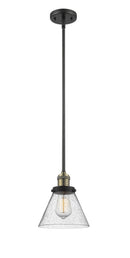 Innovations Lighting Large Cone 1-100 watt 8 inch Black Antique Brass Mini Pendant Seedy glass Hang Straight Swivel 201SBABG44