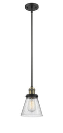 Innovations Lighting Small Cone 1-100 watt 6 inch Black Antique Brass Mini Pendant Seedy glass Hang Straight Swivel 201SBABG64
