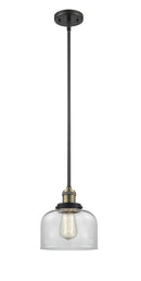 Innovations Lighting Large Bell 1-100 watt 8 inch Black Antique Brass Mini Pendant Clear glass Hang Straight Swivel 201SBABG72