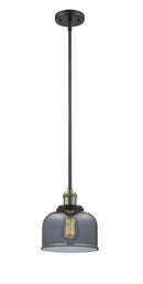Innovations Lighting Large Bell 1-100 watt 8 inch Black Antique Brass Mini Pendant Smoked glass Hang Straight Swivel 201SBABG73