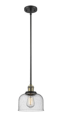 Innovations Lighting Large Bell 1-100 watt 8 inch Black Antique Brass Mini Pendant Seedy glass Hang Straight Swivel 201SBABG74