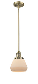 Innovations Lighting Fulton 1-100 watt 7 inch Brushed Brass Mini Pendant Matte White Cased glass Hang Straight Swivel 201SBBG171