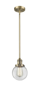 Innovations Lighting Beacon 1-100 watt 6 inch Brushed Brass Mini Pendant Clear glass Hang Straight Swivel 201SBBG2026