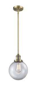 Innovations Lighting Beacon 1-100 watt 8 inch Brushed Brass Mini Pendant Clear glass Hang Straight Swivel 201SBBG2028