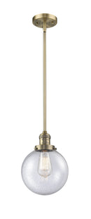 Innovations Lighting Beacon 1-100 watt 8 inch Brushed Brass Mini Pendant Seedy glass Hang Straight Swivel 201SBBG2048
