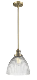 Innovations Lighting Seneca Falls 1-100 watt 10 inch Brushed Brass Pendant Halophane glass Hang Straight Swivel 201SBBG222