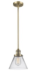 Innovations Lighting Large Cone 1-100 watt 8 inch Brushed Brass Mini Pendant Clear glass Hang Straight Swivel 201SBBG42