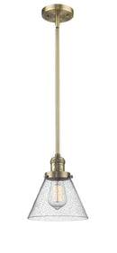 Innovations Lighting Large Cone 1-100 watt 8 inch Brushed Brass Mini Pendant Seedy glass Hang Straight Swivel 201SBBG44