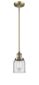 Innovations Lighting Small Bell 1-100 watt 5 inch Brushed Brass Mini Pendant Clear glass Hang Straight Swivel 201SBBG52