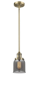 Innovations Lighting Small Bell 1-100 watt 5 inch Brushed Brass Mini Pendant Smoked glass Hang Straight Swivel 201SBBG53