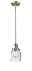 Innovations Lighting Small Bell 1-100 watt 5 inch Brushed Brass Mini Pendant Seedy glass Hang Straight Swivel 201SBBG54