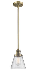 Innovations Lighting Small Cone 1-100 watt 6 inch Brushed Brass Mini Pendant Seedy glass Hang Straight Swivel 201SBBG64