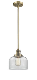 Innovations Lighting Large Bell 1-100 watt 8 inch Brushed Brass Mini Pendant Clear glass Hang Straight Swivel 201SBBG72