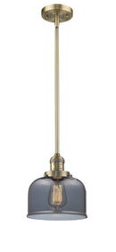 Innovations Lighting Large Bell 1-100 watt 8 inch Brushed Brass Mini Pendant Smoked glass Hang Straight Swivel 201SBBG73