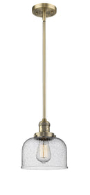 Innovations Lighting Large Bell 1-100 watt 8 inch Brushed Brass Mini Pendant Seedy glass Hang Straight Swivel 201SBBG74