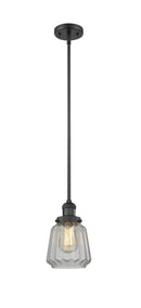 Innovations Lighting Chatham 1-100 watt 6 inch Black Mini Pendant Clear Fluted glass Hang Straight Swivel 201SBKG142