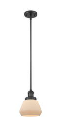Innovations Lighting Fulton 1-100 watt 7 inch Black Mini Pendant Matte White Cased glass Hang Straight Swivel 201SBKG171