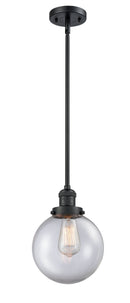 Innovations Lighting Beacon 1-100 watt 8 inch Black Mini Pendant Clear glass Hang Straight Swivel 201SBKG2028