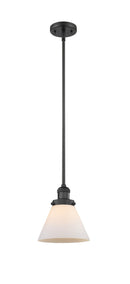 Innovations Lighting Large Cone 1-100 watt 8 inch Black Mini Pendant Matte White Cased glass Hang Straight Swivel 201SBKG41