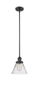 Innovations Lighting Large Cone 1-100 watt 8 inch Black Mini Pendant Clear glass Hang Straight Swivel 201SBKG42