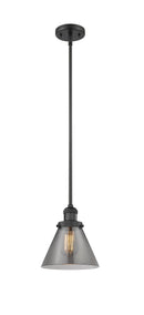 Innovations Lighting Large Cone 1-100 watt 8 inch Black Mini Pendant Smoked glass Hang Straight Swivel 201SBKG43