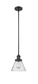 Innovations Lighting Large Cone 1-100 watt 8 inch Black Mini Pendant Seedy glass Hang Straight Swivel 201SBKG44
