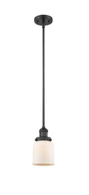 Innovations Lighting Small Bell 1-100 watt 5 inch Black Mini Pendant Matte White Cased glass Hang Straight Swivel 201SBKG51
