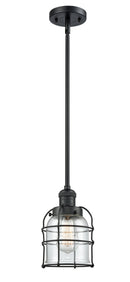 Innovations Lighting Small Bell Cage 1-100 watt 8 inch Black Mini Pendant Clear glass Hang Straight Swivel 201SBKG52CE
