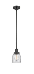 Innovations Lighting Small Bell 1-100 watt 5 inch Black Mini Pendant Clear glass Hang Straight Swivel 201SBKG52