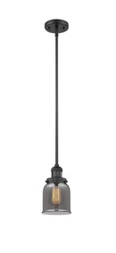 Innovations Lighting Small Bell 1-100 watt 5 inch Black Mini Pendant Smoked glass Hang Straight Swivel 201SBKG53