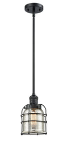 Innovations Lighting Small Bell Cage 1-100 watt 8 inch Black Mini Pendant Silver Mercury glass Hang Straight Swivel 201SBKG58CE