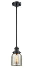 Innovations Lighting Small Bell 1-100 watt 5 inch Black Mini Pendant Silver Plated Mercury glass Hang Straight Swivel 201SBKG58