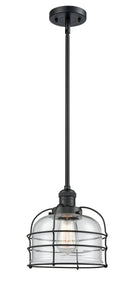 Innovations Lighting Large Bell Cage 1-100 watt 8 inch Black Mini Pendant Clear glass Hang Straight Swivel 201SBKG72CE
