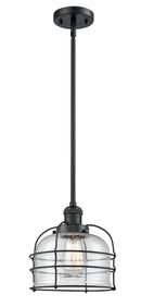 Innovations Lighting Large Bell Cage 1-100 watt 8 inch Black Mini Pendant Seedy glass Hang Straight Swivel 201SBKG74CE