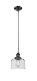 Innovations Lighting Large Bell 1-100 watt 8 inch Black Mini Pendant Seedy glass Hang Straight Swivel 201SBKG74