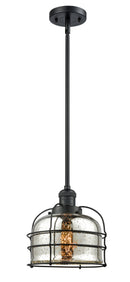 Innovations Lighting Large Bell Cage 1-100 watt 8 inch Black Mini Pendant Silver Plated Mercury glass Hang Straight Swivel 201SBKG78CE