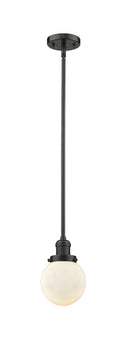 Innovations Lighting Beacon 1-100 watt 6 inch Oil Rubbed Bronze Mini Pendant Matte White Cased glass Hang Straight Swivel 201SOBG2016