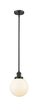 Innovations Lighting Beacon 1-100 watt 8 inch Oil Rubbed Bronze Mini Pendant Matte White Cased glass Hang Straight Swivel 201SOBG2018