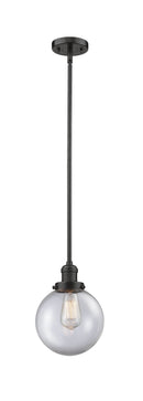 Innovations Lighting Beacon 1-100 watt 8 inch Oil Rubbed Bronze Mini Pendant Clear glass Hang Straight Swivel 201SOBG2028