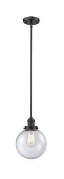 Innovations Lighting Beacon 1-100 watt 8 inch Oil Rubbed Bronze Mini Pendant Seedy glass Hang Straight Swivel 201SOBG2048