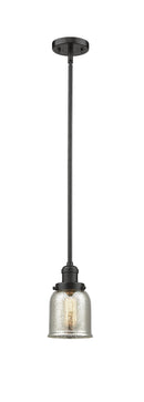 Innovations Lighting Small Bell 1-100 watt 5 inch Oil Rubbed Bronze Mini Pendant Silver Plated Mercury glass Hang Straight Swivel 201SOBG58