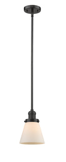 Innovations Lighting Small Cone 1-100 watt 6 inch Oil Rubbed Bronze Mini Pendant Matte White Cased glass Hang Straight Swivel 201SOBG61