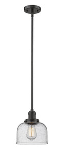 Innovations Lighting Large Bell 1-100 watt 8 inch Oil Rubbed Bronze Mini Pendant Seedy glass Hang Straight Swivel 201SOBG74